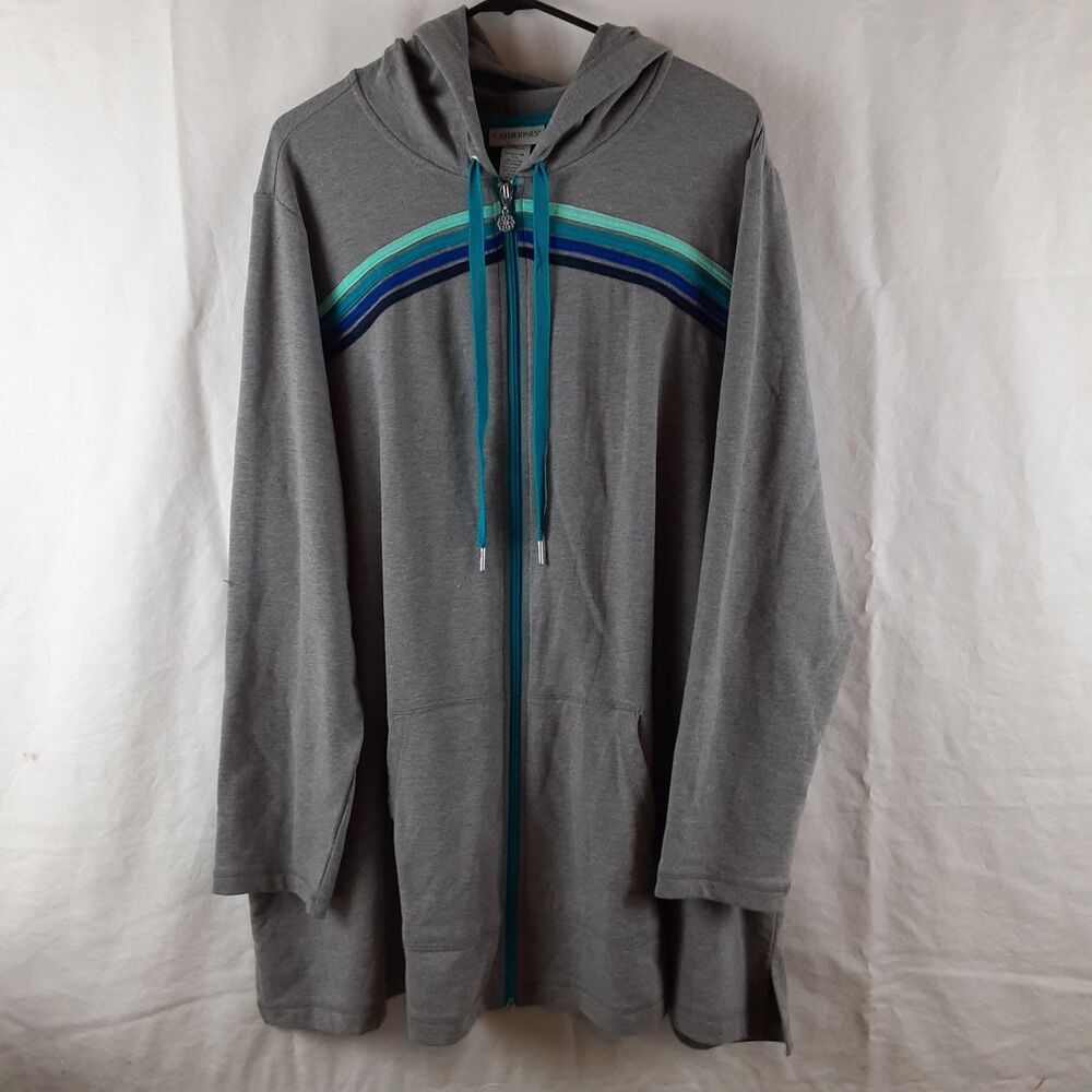 Catherines Womens Zip Up Hooded Lightweight Jacket Size 22/24 Plus Size 2X Grey